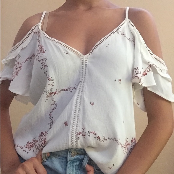 Current Air- cold shoulder white floral blouse - Picture 1 of 5